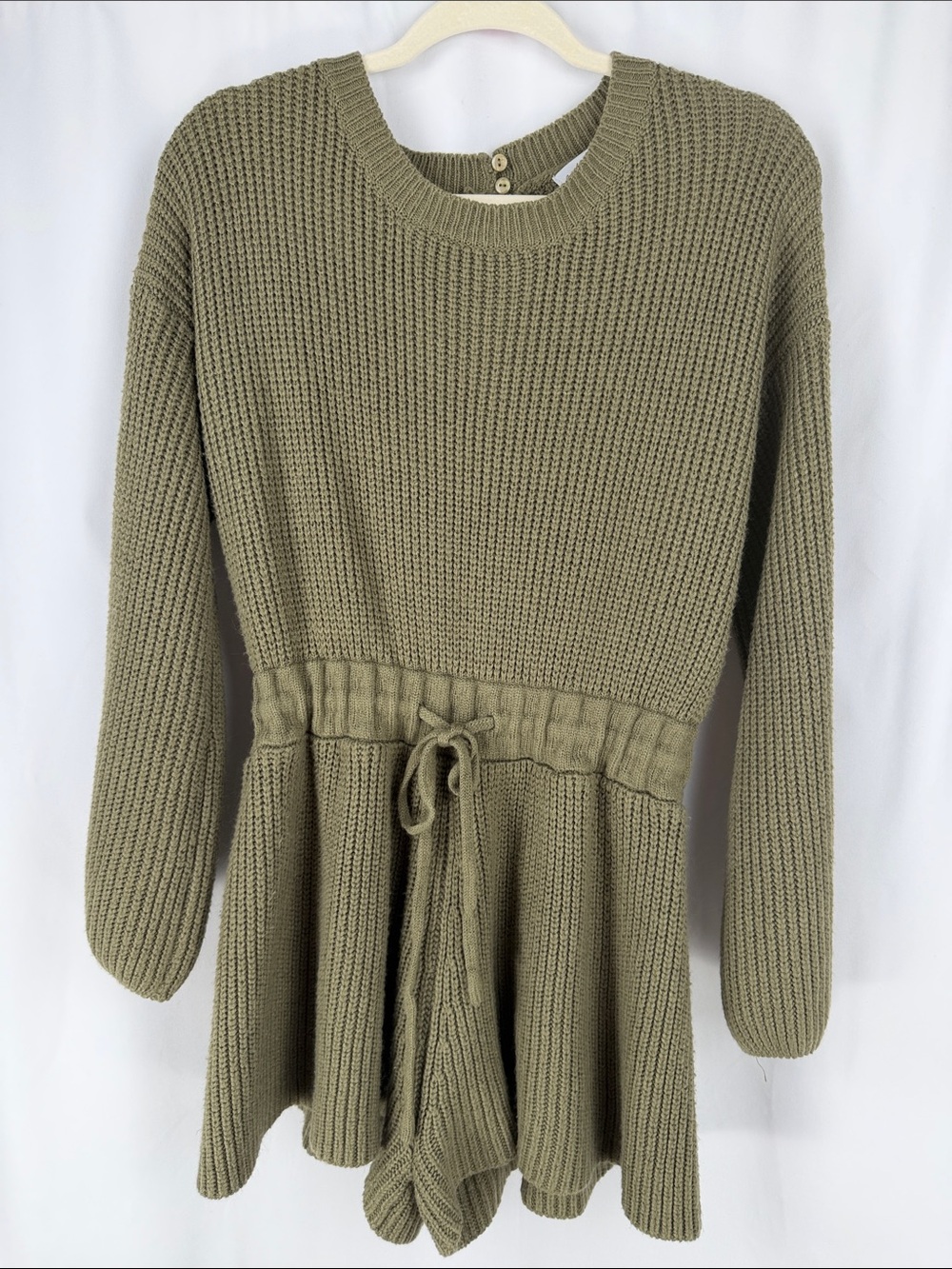 Petal & Pup Sloane Olive Sweater Romper M/L Knit Drawstring